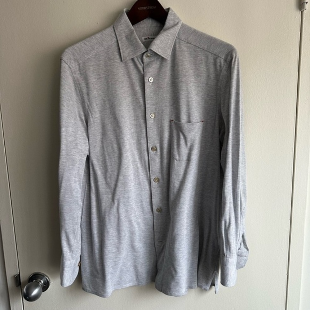 Kiton Knit Grey Cotton Dress Shirt